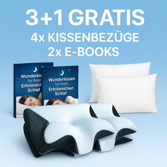 1× Gratis Wunder-Kissen + 4x Kissenbezüge + 2x Ebook's + Premium Versand
